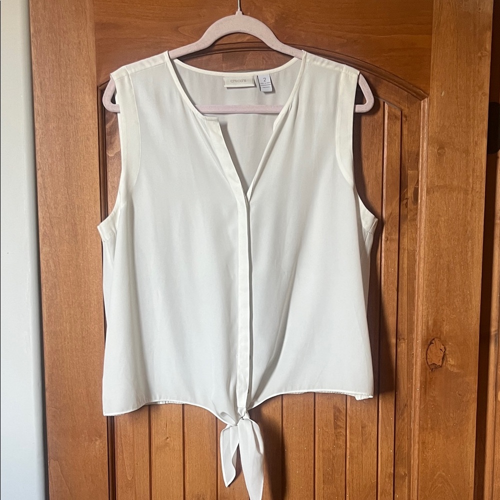 Chicos Cream Sleeveless Blouse with Tie Front